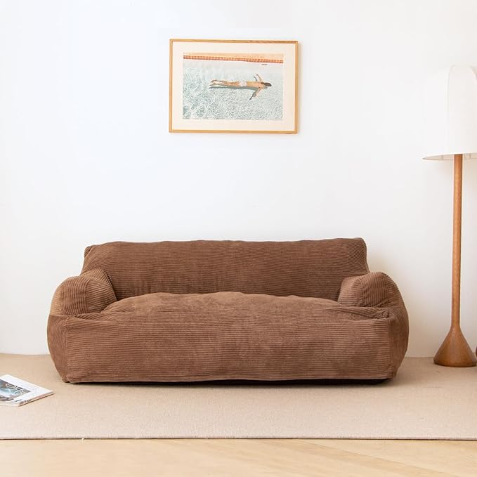 Bean bag sofa, foam-filled floor sofa, including detachable and machine-washable bed covers, brown