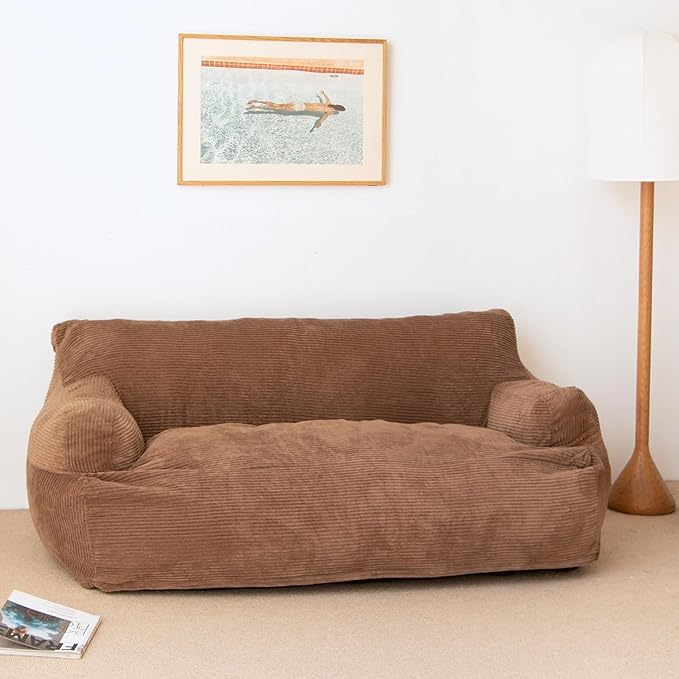 Bean bag sofa, foam-filled floor sofa, including detachable and machine-washable bed covers, brown