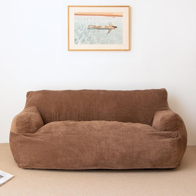 Bean bag sofa, foam-filled floor sofa, including detachable and machine-washable bed covers, brown