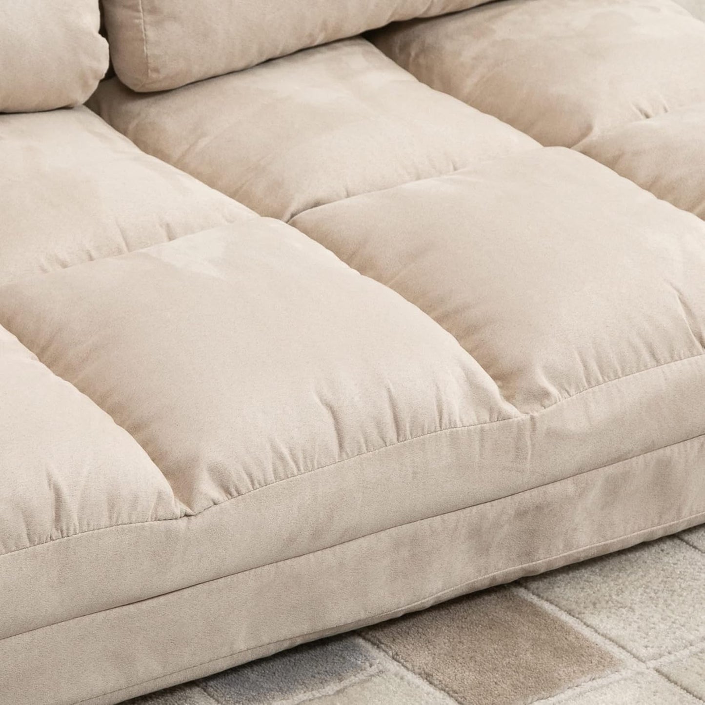 Convertible floor sofa chair, folding sofa bed, guest lounge chair with 2 pillows, adjustable backrest and headrest, 40.25 inches long, beige
